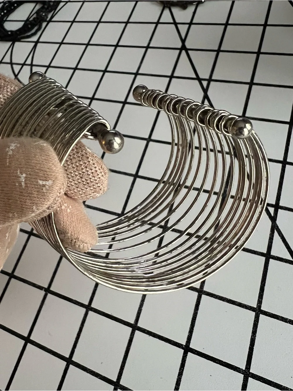Vintage Silvertone Textured Multi-Strand Slinky Coiled Cuff Bracelet